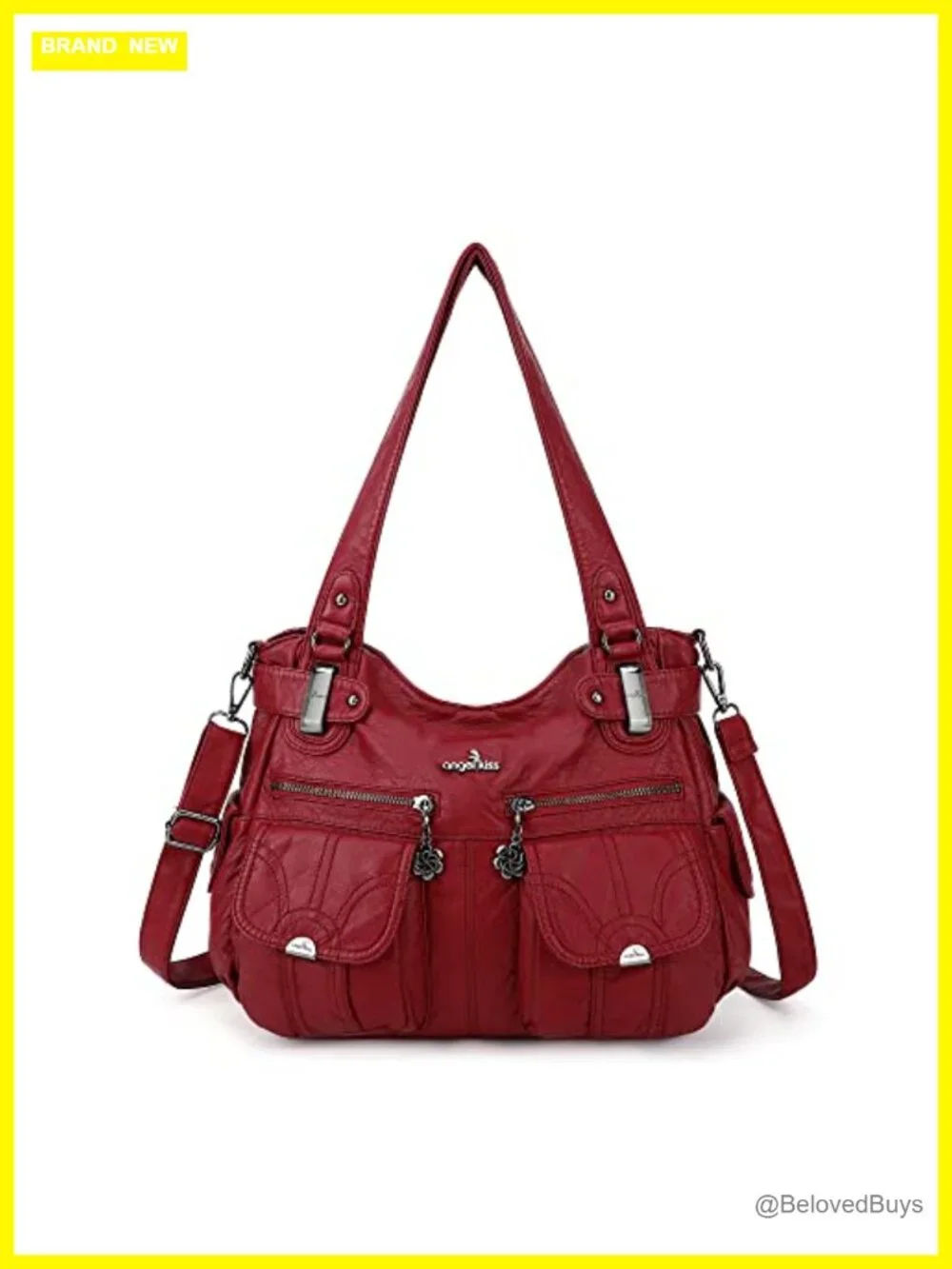 Large Tote Hobo Bag Washed PU Leather Double Zipper Crossbody